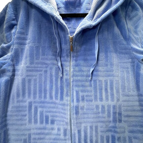 Stan Herman Womens Hooded Full Zip Bath Robe PL Blue Plush Pockets Short Sleeve - Picture 3 of 11